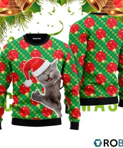 Happy Cat With Ornarment Christmas Ball 3D Print Ugly Christmas Sweater RB2244