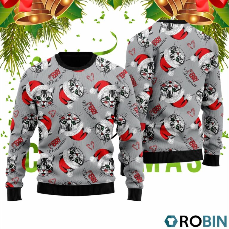 Happy Kitten Cat Merry Xmas Pattern Ugly Christmas Sweater RB2448