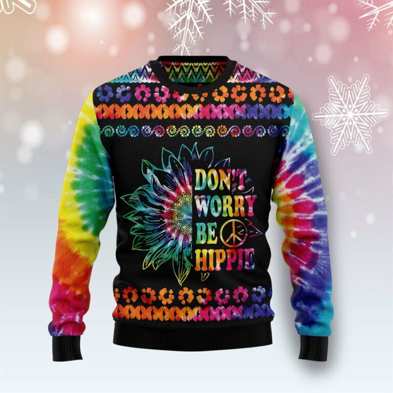 Hippie Tie Dye Color Ugly Sweatshirt, Sweater