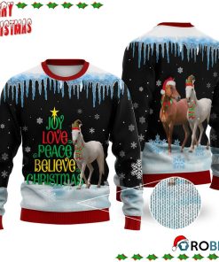 Horse Joy Love Peace Believe Christmas Ugly Sweatshirt, Sweater