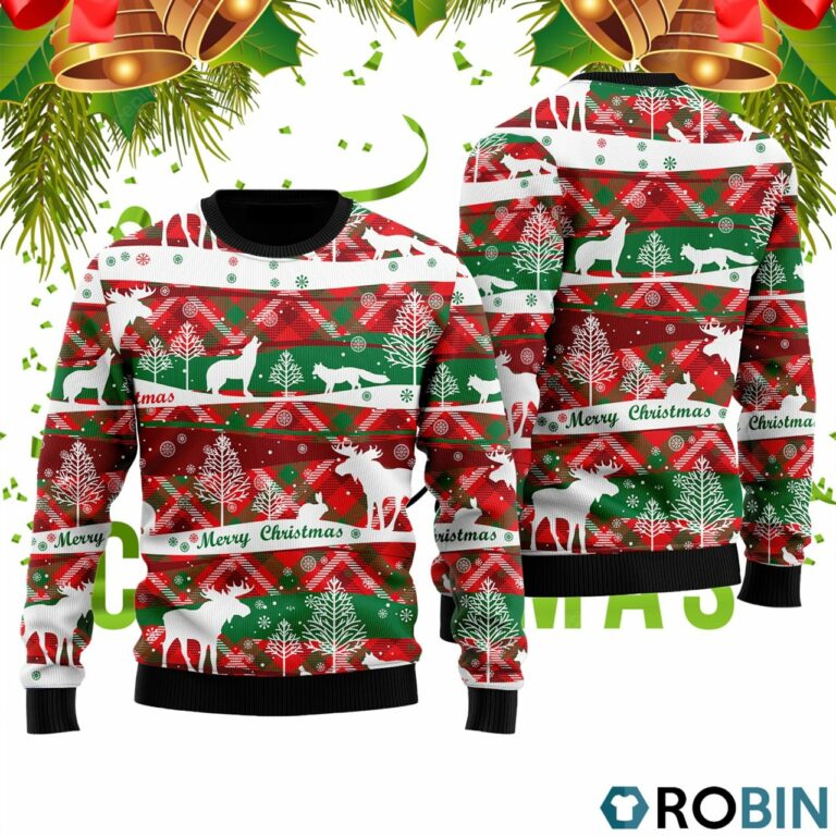Howling Wolf In Snow Forest Pattern Ugly Christmas Sweater RB2073