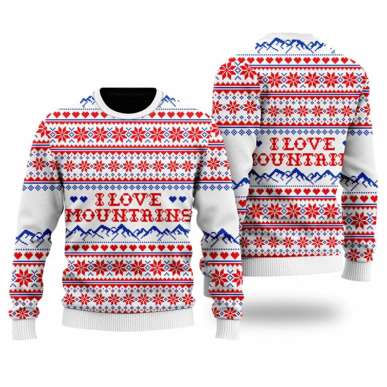 I Love Mountains Pattern Ugly Sweatshirt, Sweater