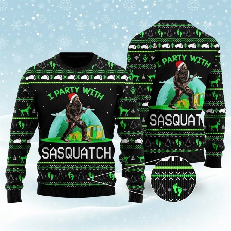 Im Party With Sasquatch Camping Christmas Ugly Sweatshirt, Sweater
