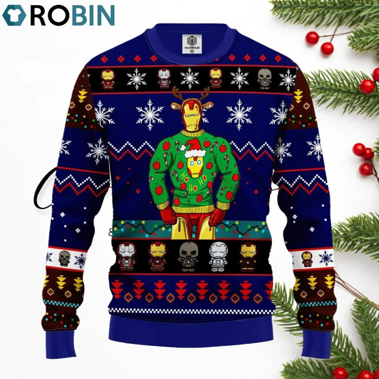 Iron Man Funny Ugly Christmas Sweater Purple