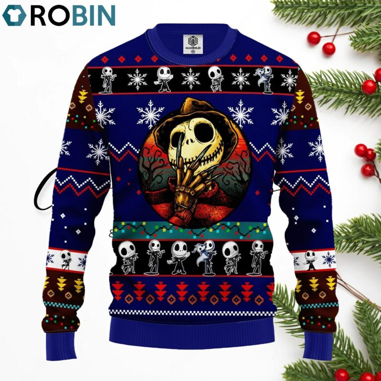 Jack Skellington Halloween Ugly Christmas Sweater Blue