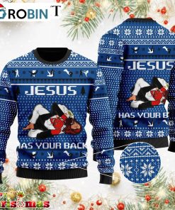 jesus has your back jiu jitsu ugly christmas sweater best xmas gift 1 flldw6