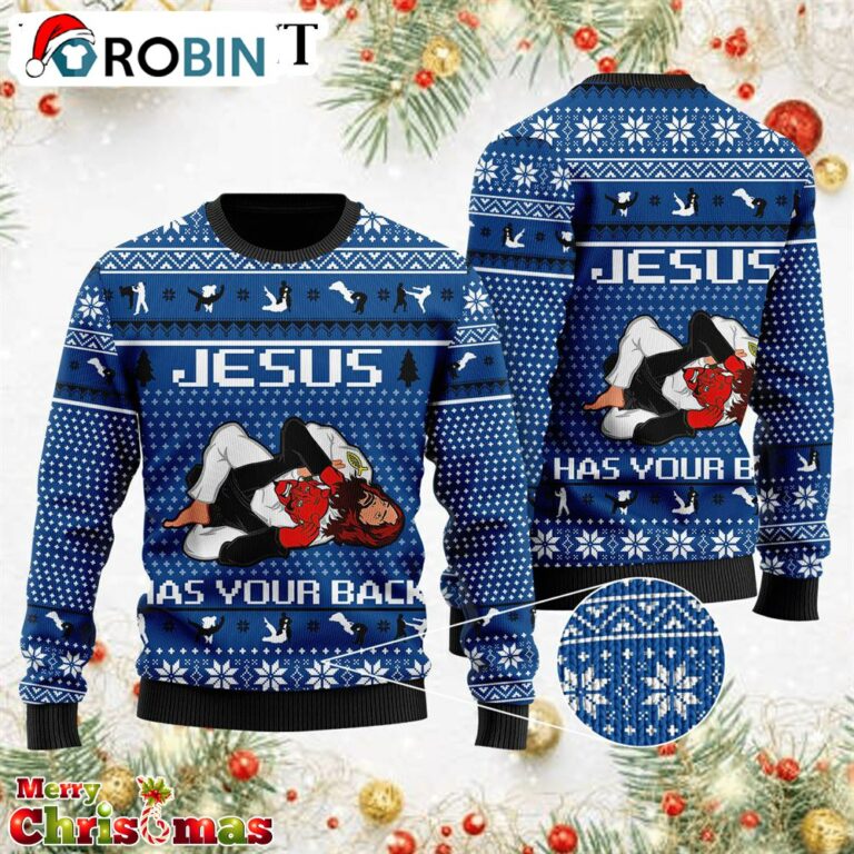 Jesus Has Your Back Jiu Jitsu Ugly Christmas Sweater – Best Xmas Gift