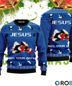 Jesus Has Your Back Jiu Jitsu Ugly Christmas Sweater RB4028 Jesus Has Your Back Jiu Jitsu Ugly Christmas Sweater RB4028
