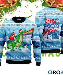 Jesus Riding A Dinosaur Christmas Jesus Ugly Christmas Sweater RB4944