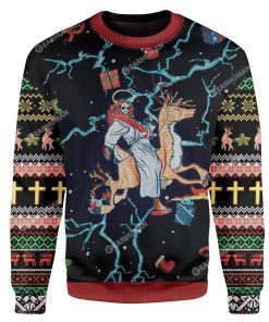Jesus Riding Reindeer Black Christmas Ugly Christmas Sweater RB4837