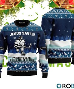 Jesus Saves Hockey Ugly Christmas Sweater RB4740