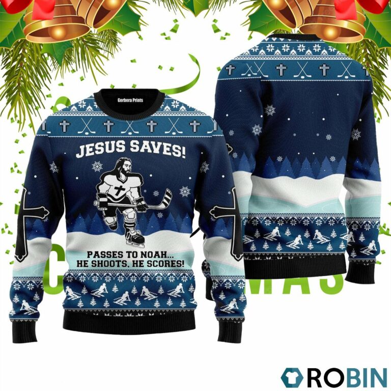 Jesus Saves Hockey Ugly Christmas Sweater RB4740