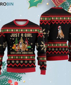 Just A Girl Who Loves Christmas Boxer Dog Ugly Christmas Sweatshirt – Sweater