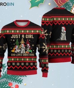 Just A Girl Who Loves Christmas Husky Dog Ugly Christmas Sweatshirt – Sweater