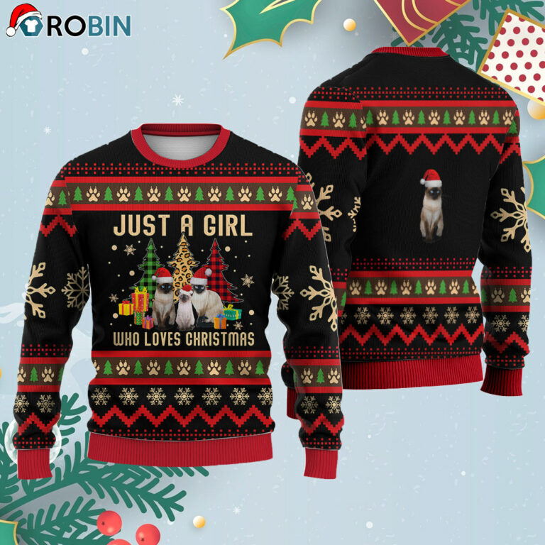 Just A Girl Who Loves Christmas Siamese Cat Ugly Christmas Sweatshirt – Sweater