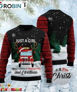 Just A Girl Who Loves Firefighter And Christmas Ugly Christmas Sweater – Best Xmas Gift