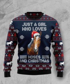 Just A Girl Who Loves Horse And Christmas All Over Printed Ugly Sweatshirt, Sweater
