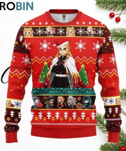 kyojuro rengoku demon slayer anime ugly christmas sweater red 1 bsumor