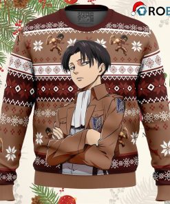 levi ackerman attack on titan ugly christmas sweater 1 9duwN