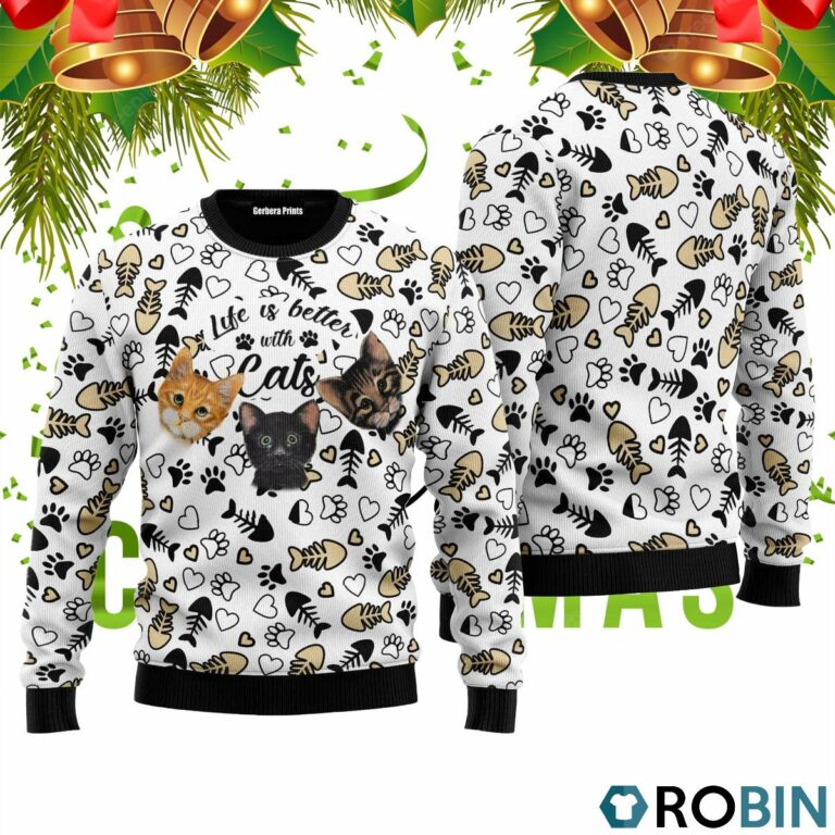 Life Is Better With Cats Ugly Christmas Sweater RB2228