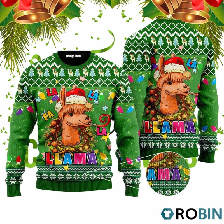 Llama In Santa Hat With Christmas 3D Print Ugly Christmas Sweater RB4402