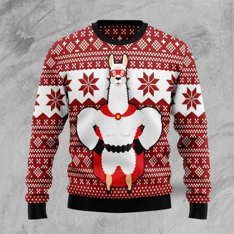 Llama Superhero Christmas Ugly Sweatshirt, Sweater