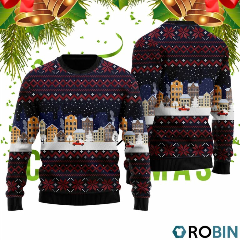 Lonely Red Car In Snow Night Pattern Ugly Christmas Sweater RB2438