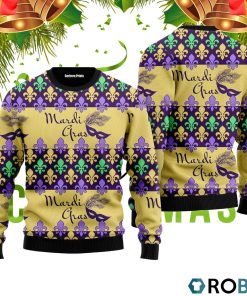 Mardi Gras Masquerade Mask Pattern 3D Print Ugly Christmas Sweater RB2235