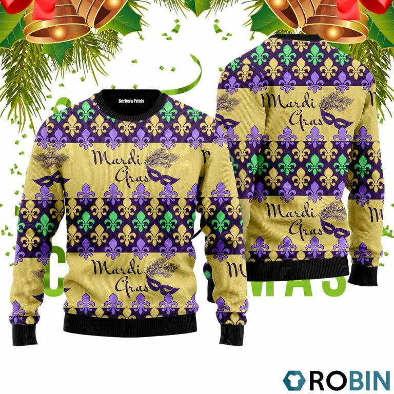 Mardi Gras Masquerade Mask Pattern 3D Print Ugly Christmas Sweater RB2235