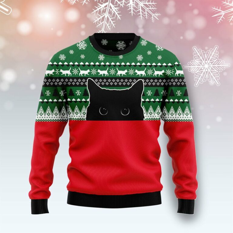Meow Meow Black Cat Ugly Christmas Sweatshirt, Sweater