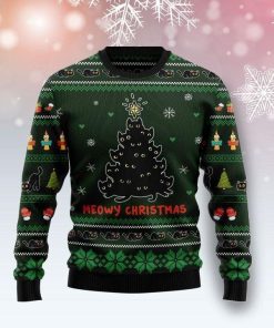 Meowy Christmas Black Cat All Over Print Ugly Sweatshirt, Sweater