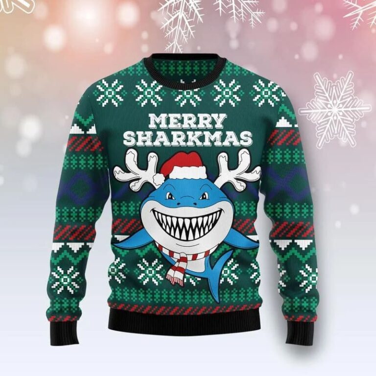 Merry Sharkmas All Over Print Ugly Sweatshirt, Sweater