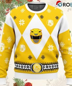 mighty morphin power rangers yellow ugly christmas sweater 1 uM2Rf