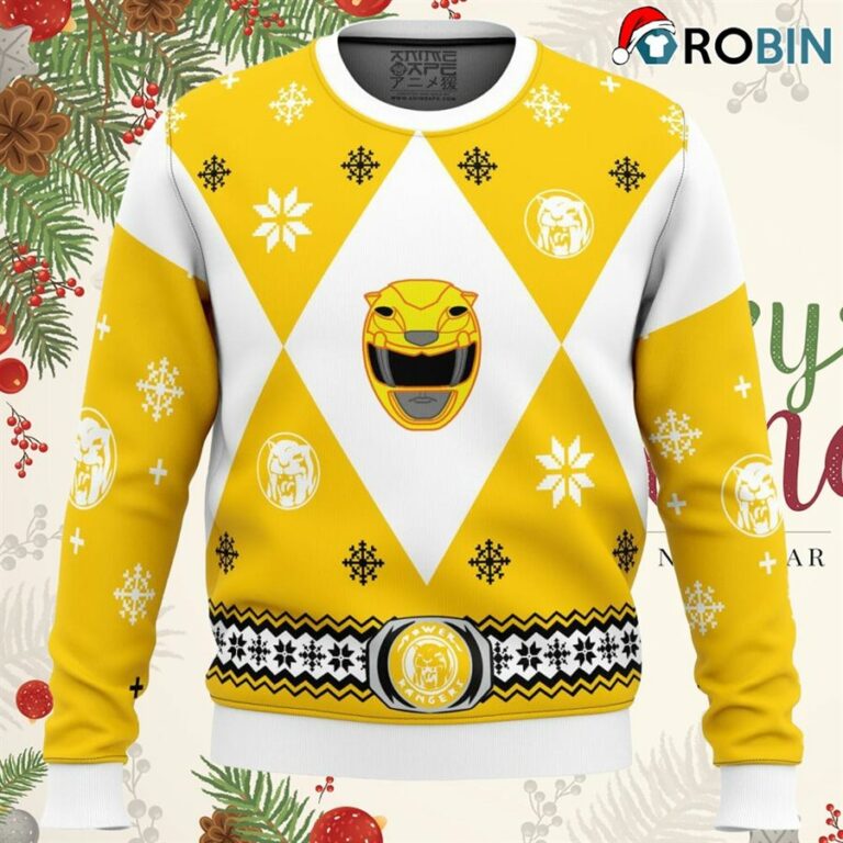 Mighty Morphin Power Rangers Yellow Ugly Christmas Sweatshirt, Sweater