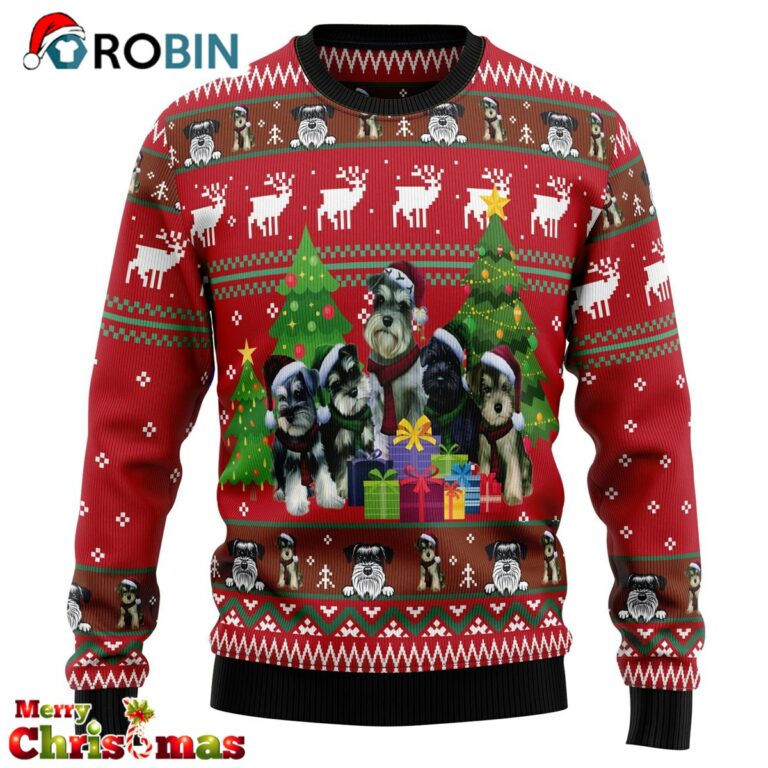 Miniature Schnauzer Family Snow Christmas Graphic Sweater – Ugly Christmas Sweater
