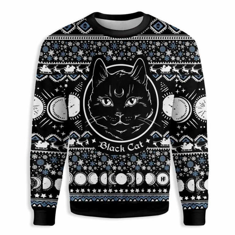 Moon Phase Cute Cat Christmas Wicca Ugly Sweatshirt, Sweater