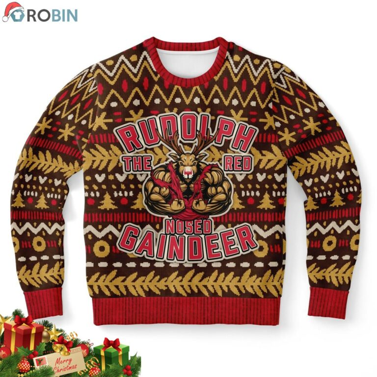 Muscle Rudolph the Red Nosed Gaindeer Ugly Christmas Sweatshirt, Sweater