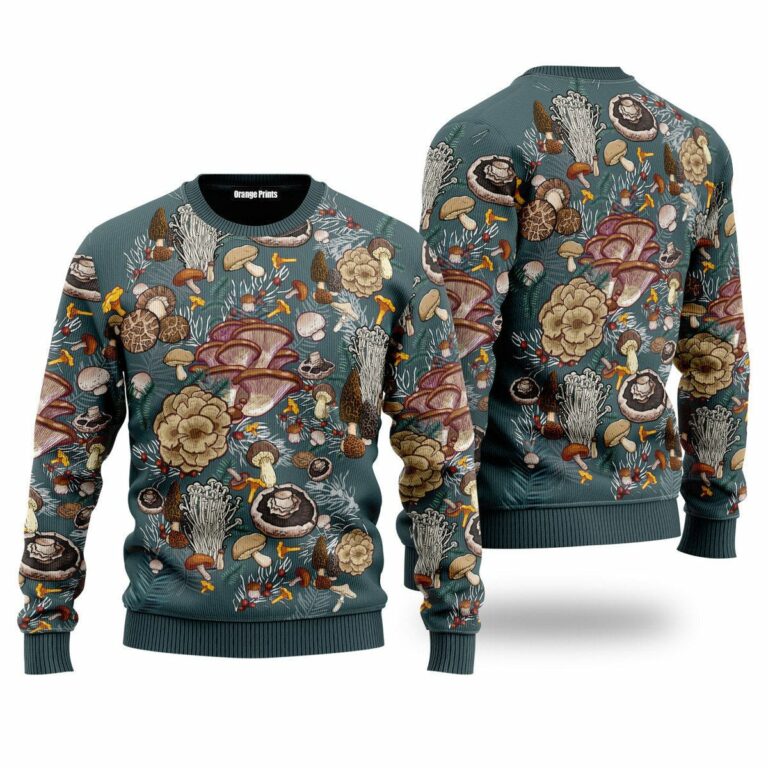 Mushrooms All Over Print Ugly Sweatshirt, Sweater