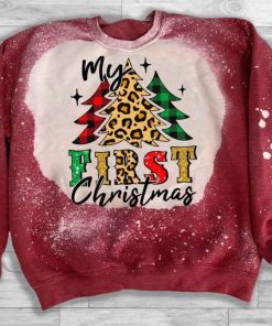 My First Christmas Red Christmas Tree Leopard Pattern Ugly Christmas Sweatshirt – Sweater