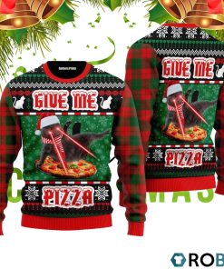 Naughty Pizza Cat Give Me Pizza Ugly Christmas Sweater RB4232
