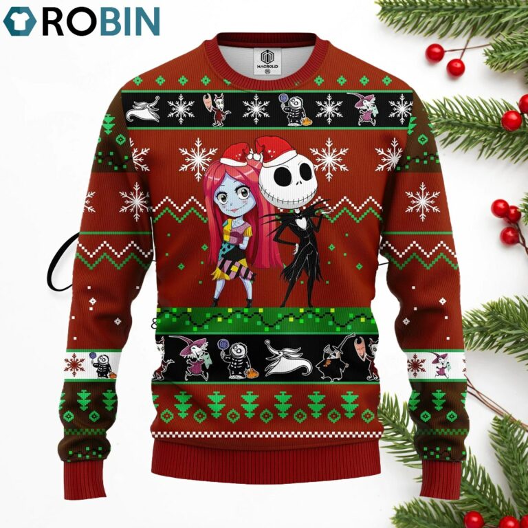 Nightmare Before Christmas Ugly Sweater Red Brown 2