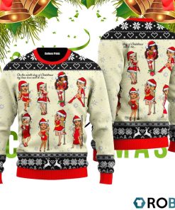 Nine Sweet Santa Ladies Dancing Christmas 3D Print Ugly Christmas Sweater RB4442