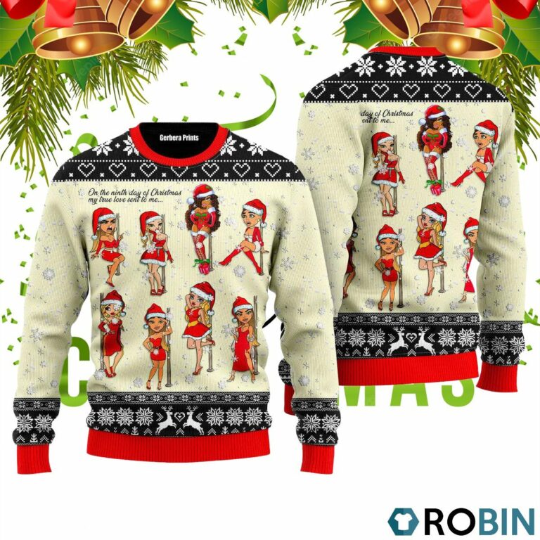 Nine Sweet Santa Ladies Dancing Christmas 3D Print Ugly Christmas Sweater RB4442