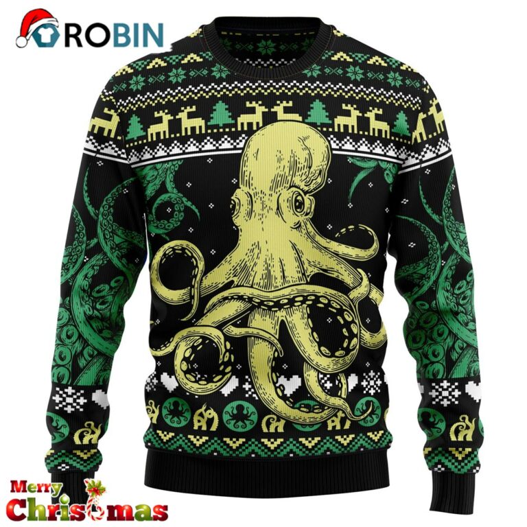 Octopus Cool Christmas Unisex Crewneck Sweater – Ugly Christmas Sweater