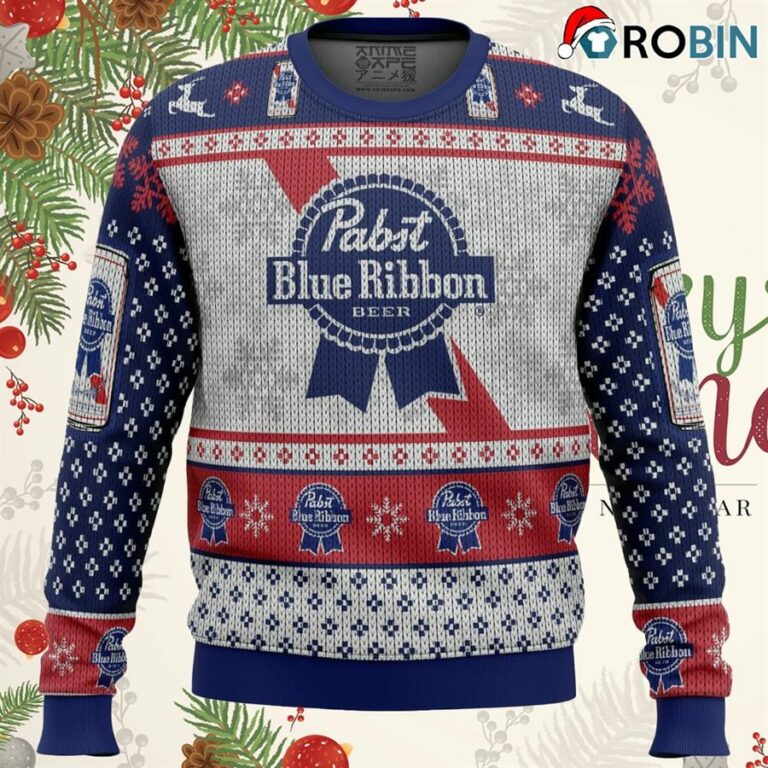 Pabst Blue Ribbon Ugly Christmas Sweatshirt, Sweater