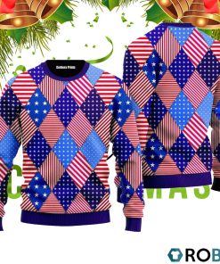 Patchwork American Flag Pattern Ugly Christmas Sweater RB2239
