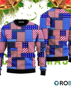 Patchwork American Flag Pattern Ugly Christmas Sweater RB2244 Patchwork American Flag Pattern Ugly Christmas Sweater RB2244