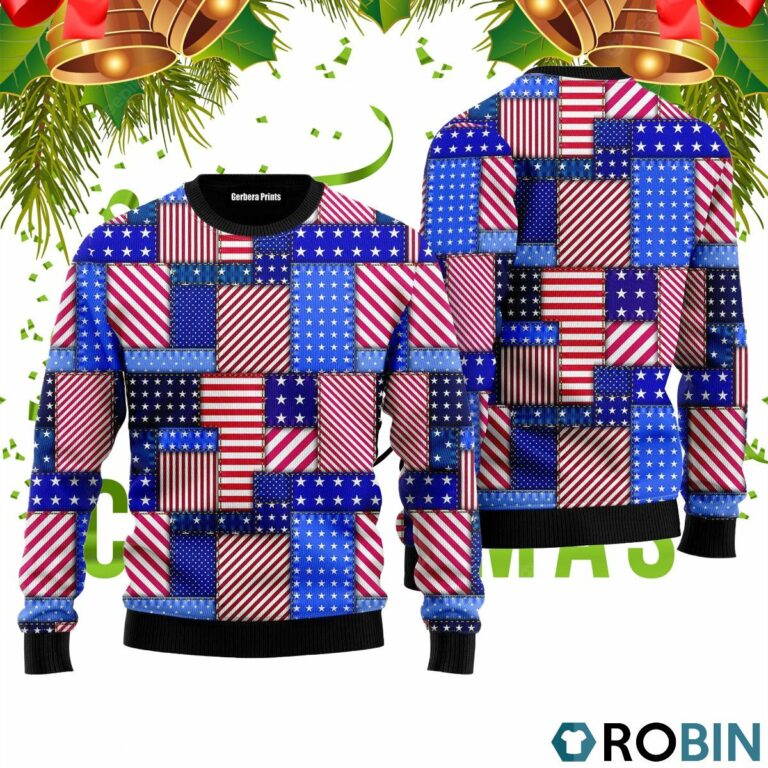 Patchwork American Flag Pattern Ugly Christmas Sweater RB2244