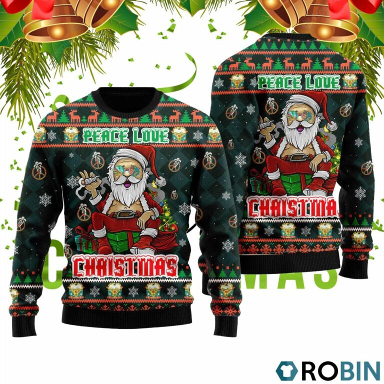 Peace Love Hippie Santa Claus Ugly Christmas Sweater RB4247