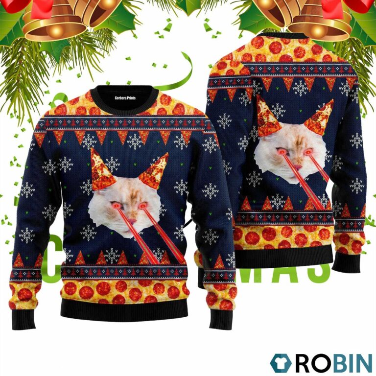 Pizza Cat With Laser Eyes Ugly Christmas Sweater RB4327